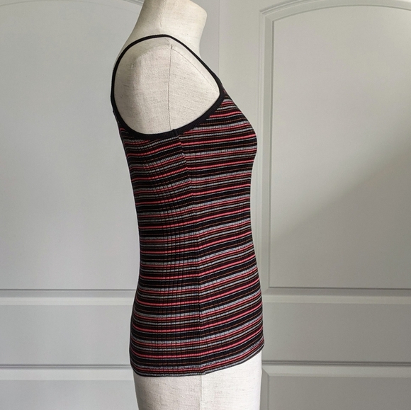 Joie Tank Top Square Neckline Striped Stretch Rib Knit Fitted Black Multi S NWT - Picture 4 of 11